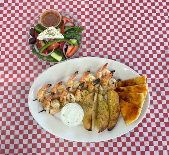 Shrimp Skewer (Souvlaki) Platter.